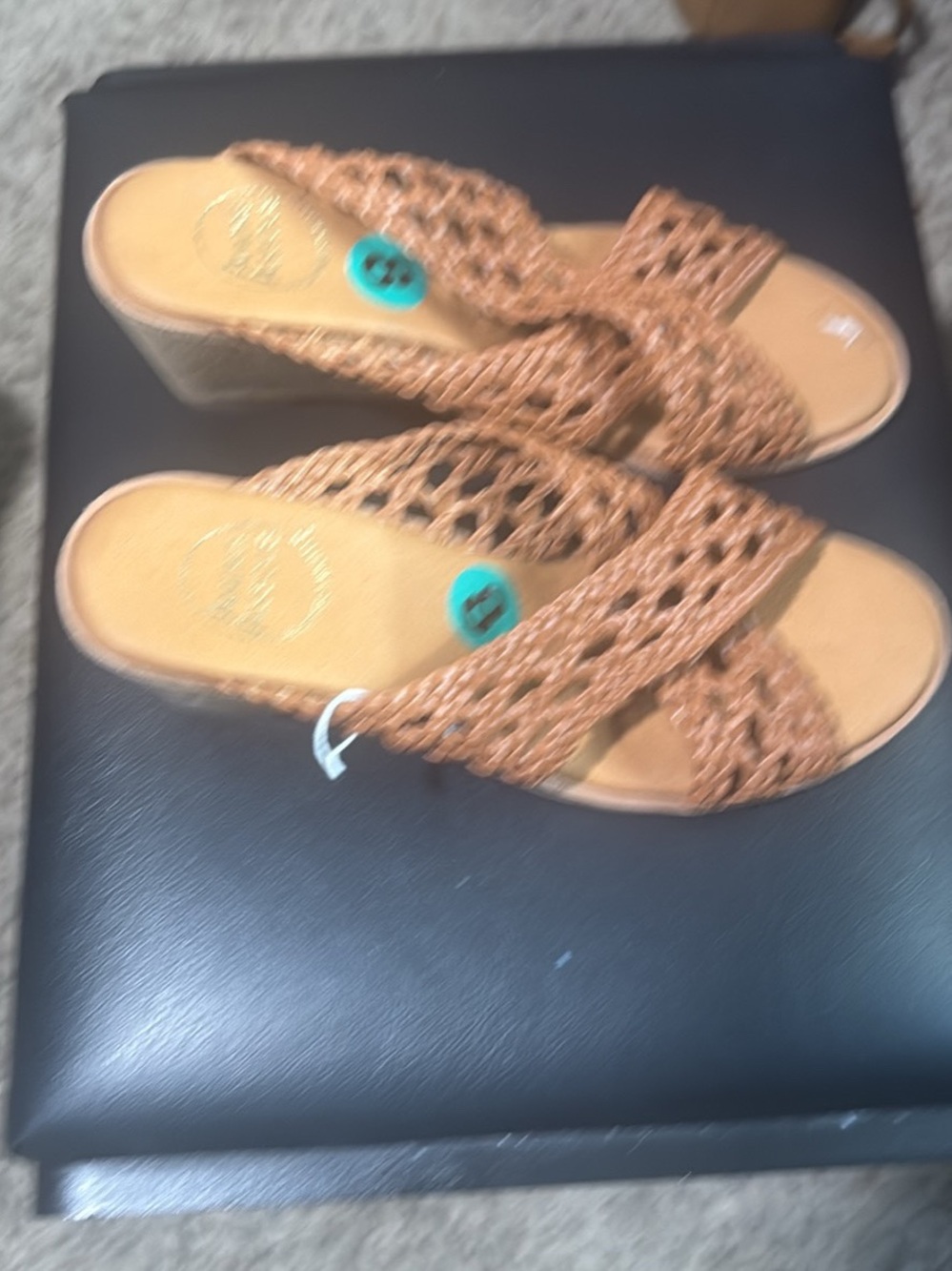 Andre Assous Braided Wedge Slide Sandals in Tan